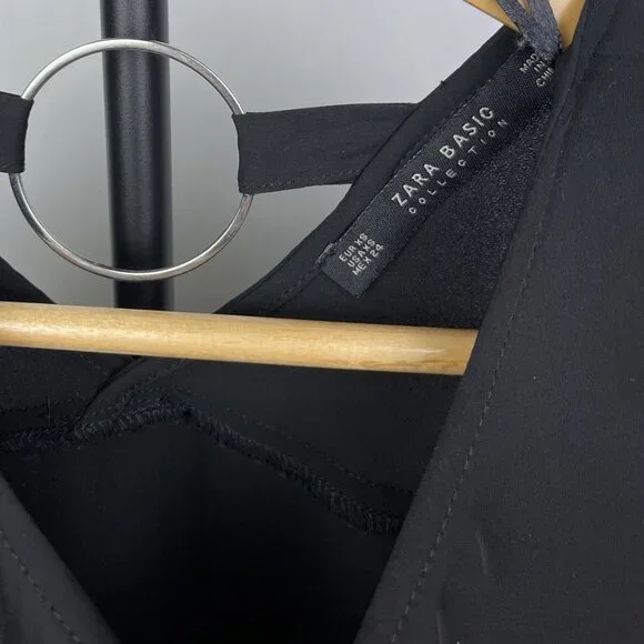 Zara Black Tunic Top Size XS Womens Blouse Long Sleeve Chiffon Assymetric - Picture 10 of 13